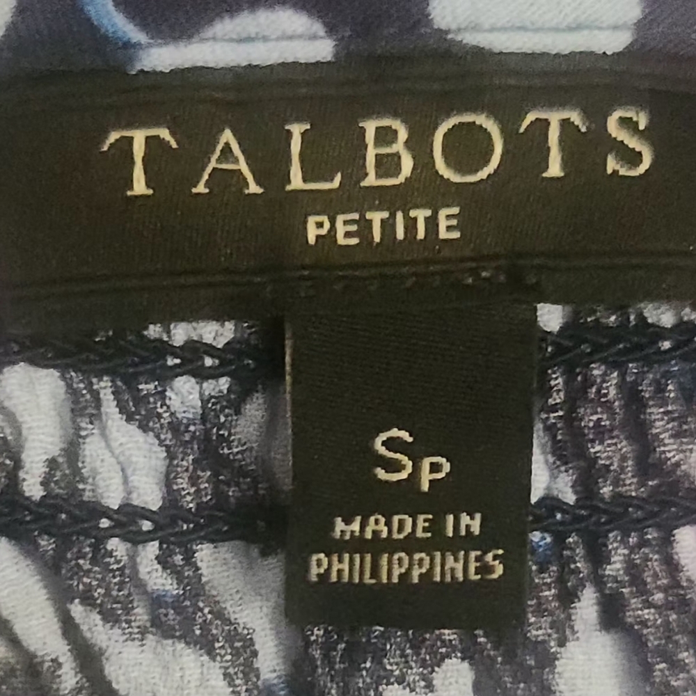 Talbots Petite Split Neck Flutter Sleeve Blue Flo… - image 5